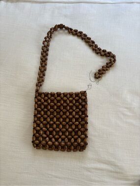 Handcrafted Wooden Bead Crossbody Bag - Brown